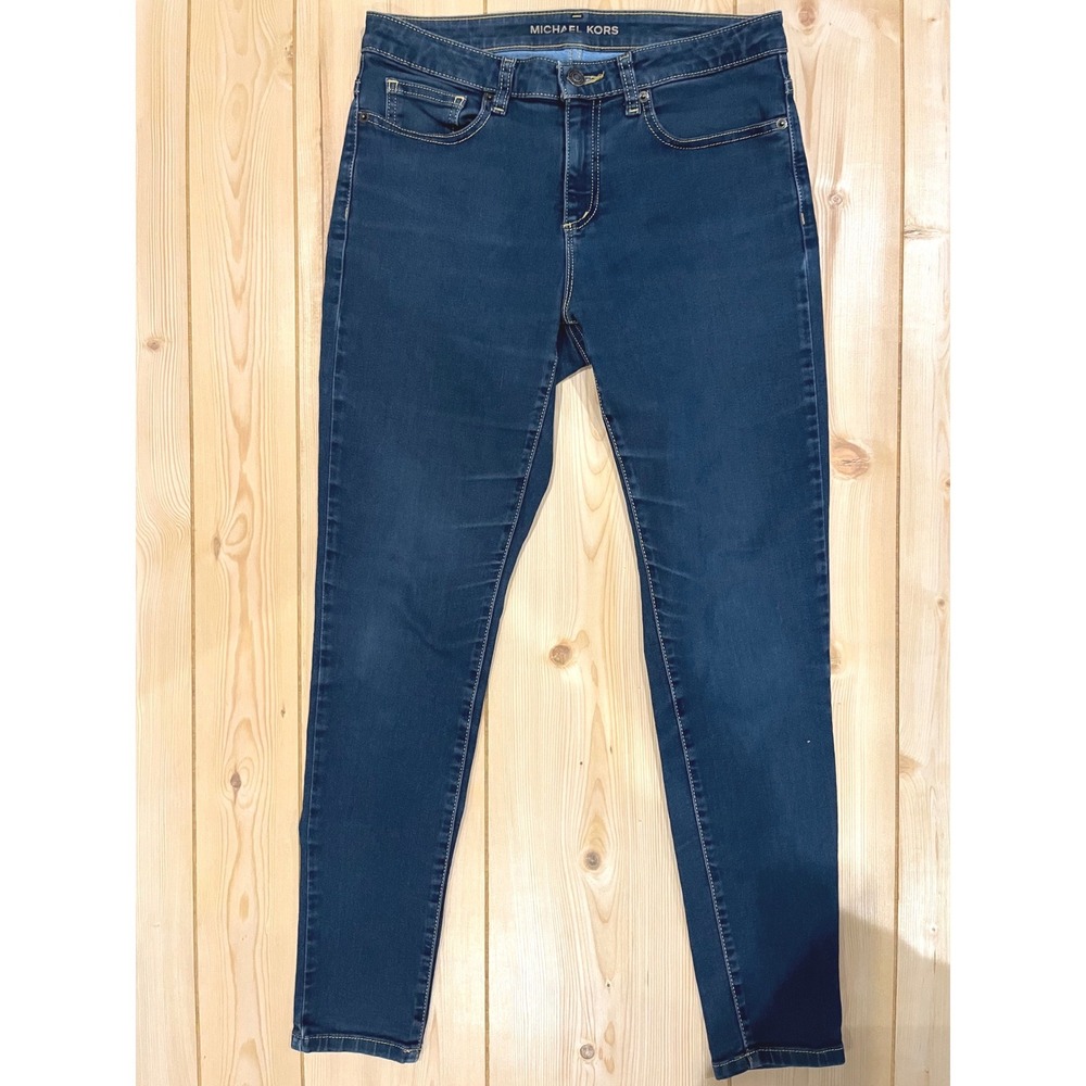 Michael Kors Izzy Skinny Jeans Womens 8‎ Dark Wash Stretch Denim Blue MK Logo